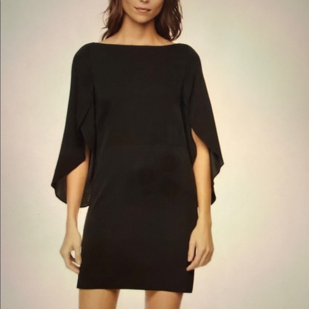 Milly Silk Cape-Sleeved Dress.